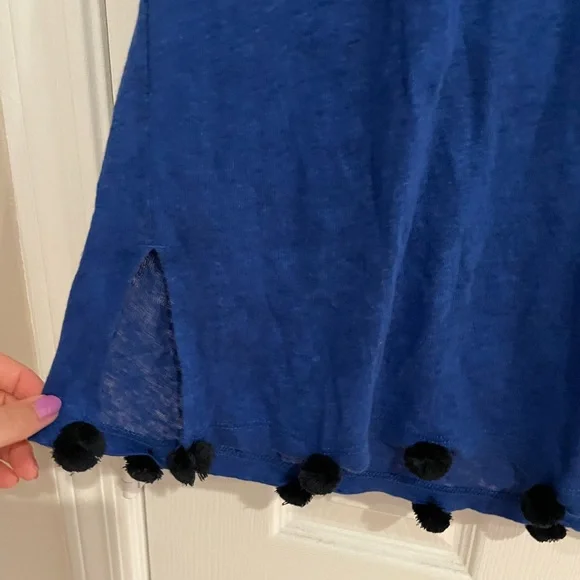 J crew blue shell tank with black Pom poms - Picture 4 of 4